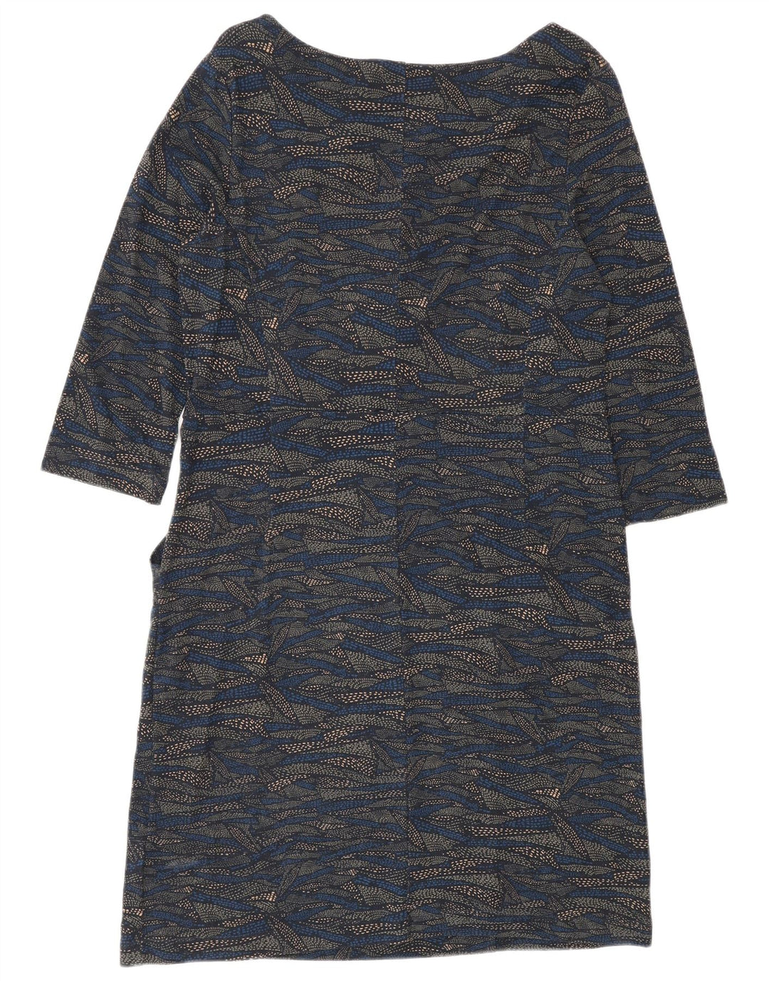 White Stuff Womens Abstract Pattern 3/4 Sleeve Basic Dress UK 14 Large Blue