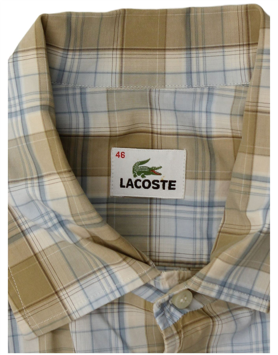 LACOSTE Mens Short Sleeve Shirt Size 46 2XL Khaki Check