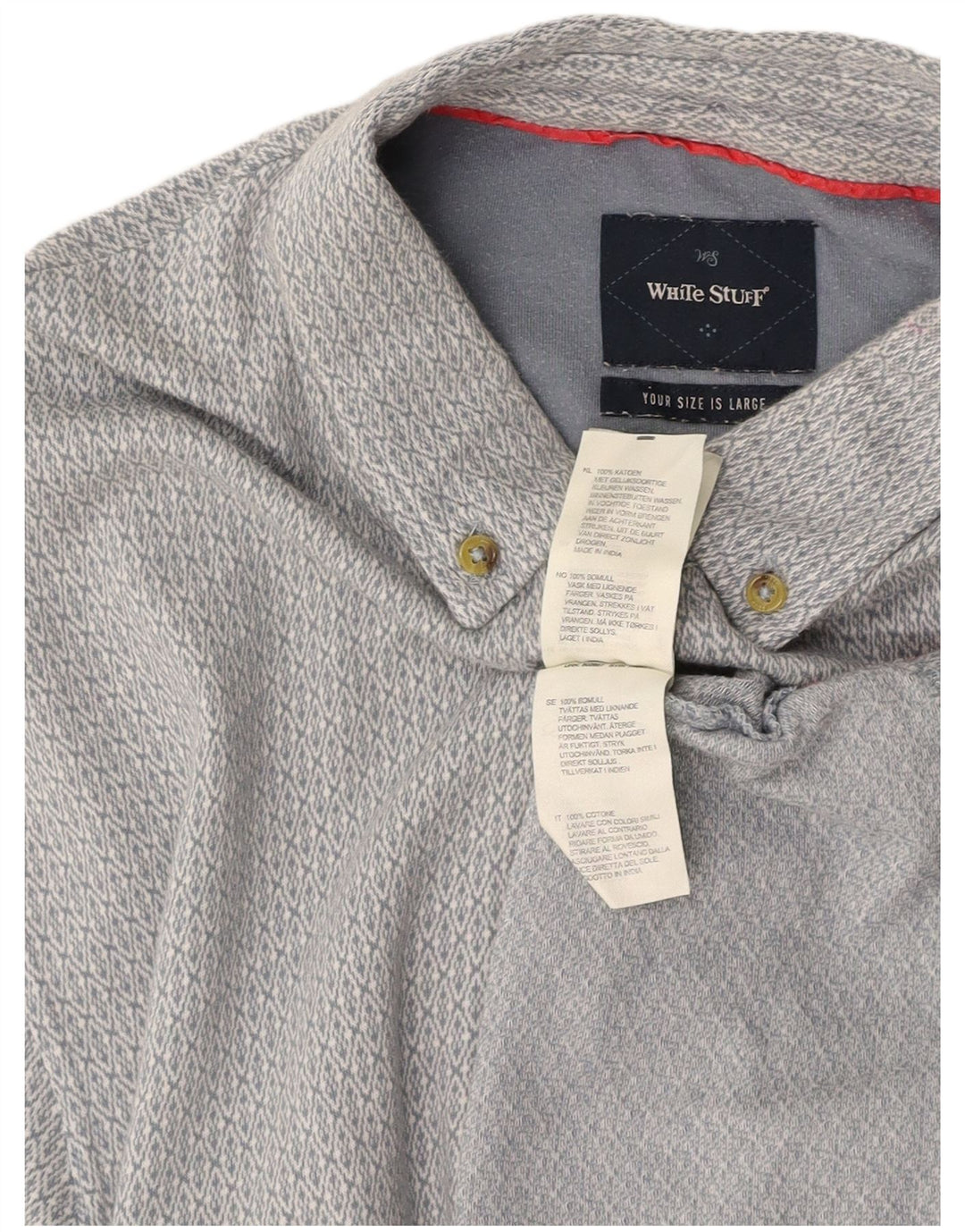 WHITE STUFF Mens Polo Shirt Large Grey Geometric Cotton