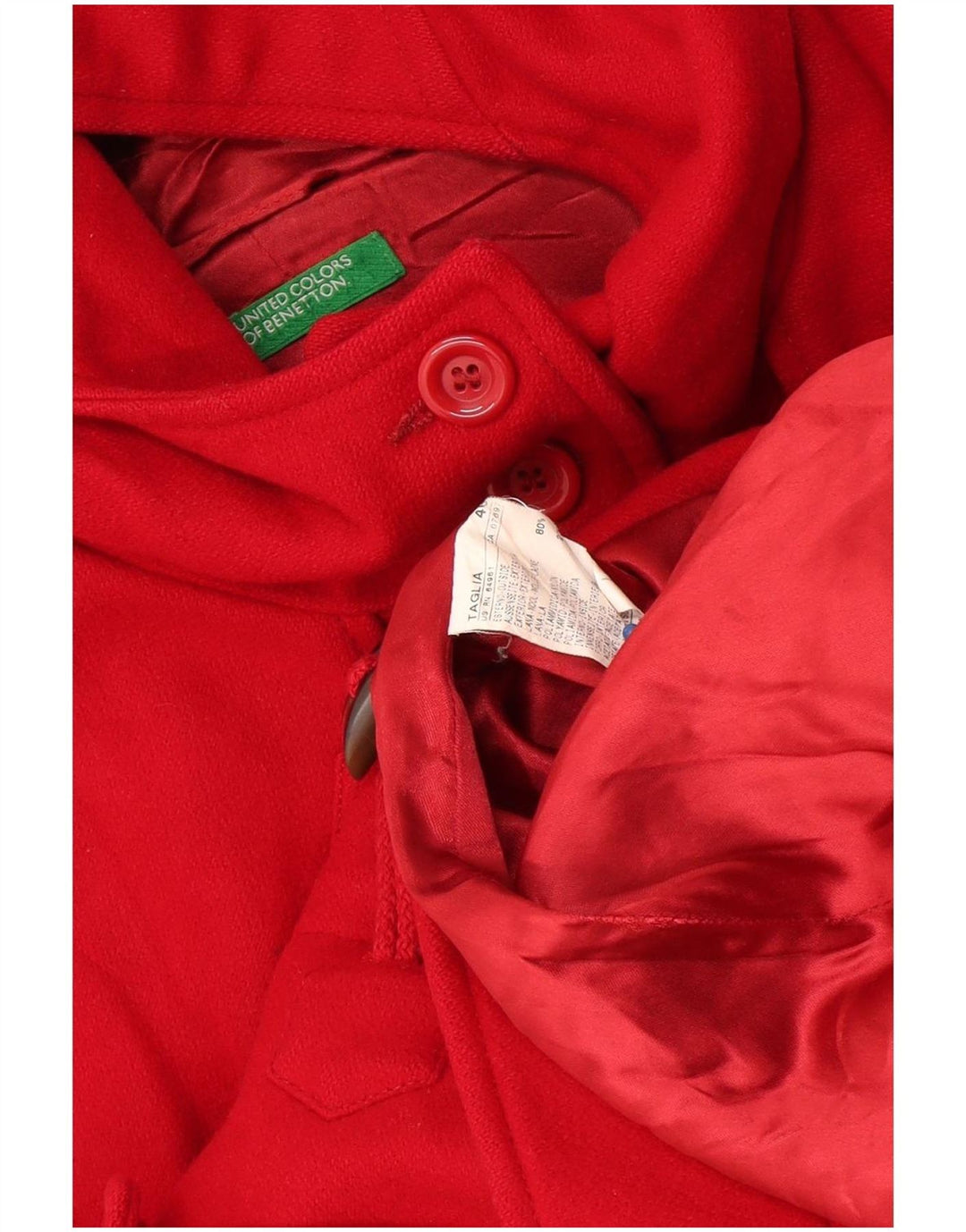 Benetton Womens Hooded Duffle Coat IT 46 Large Red Wool