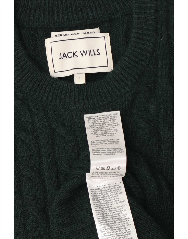 Jack Wills Mens Crew Neck Jumper Sweater Large Green Wool