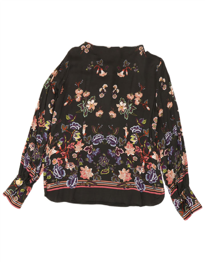 MASSIMO DUTTI Womens Front Tie Blouse Top EU 40 Medium Black Floral