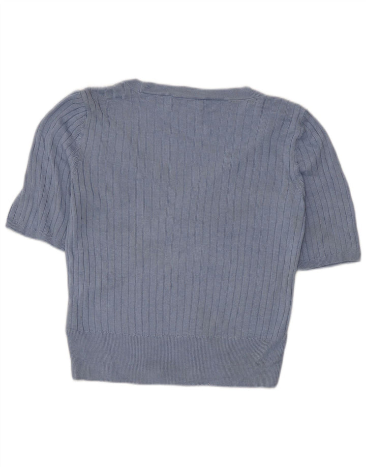 Marks & Spencer Womens Crop Blouse Top UK 12 Medium Blue Viscose