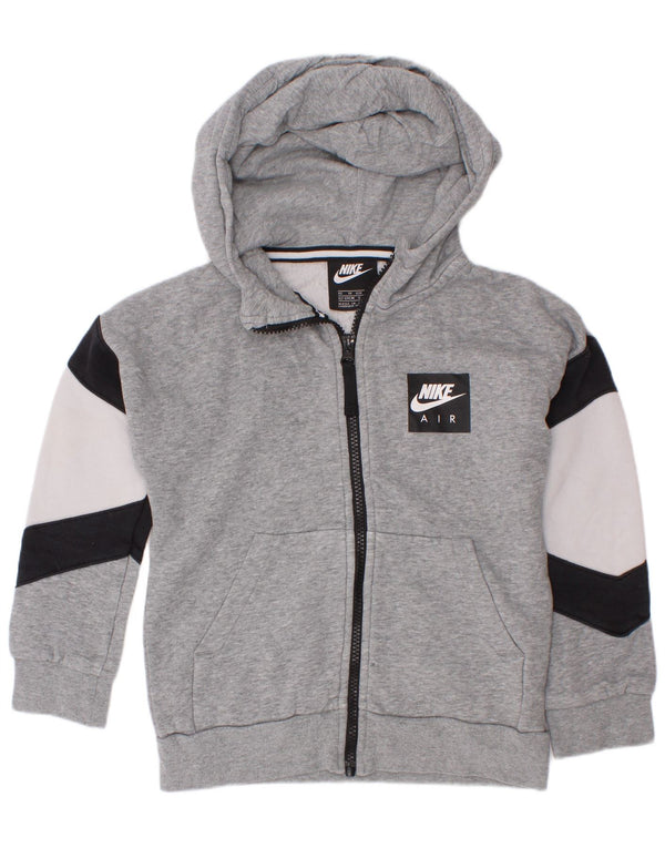 Nike Boys Graphic Zip Hoodie Sweater 6-7 Years XS Grey Colourblock Cotton
