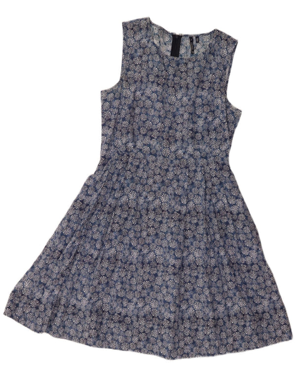 Woolrich Womens Sleeveless A-Line Dress UK 14 Large Blue Floral Cotton