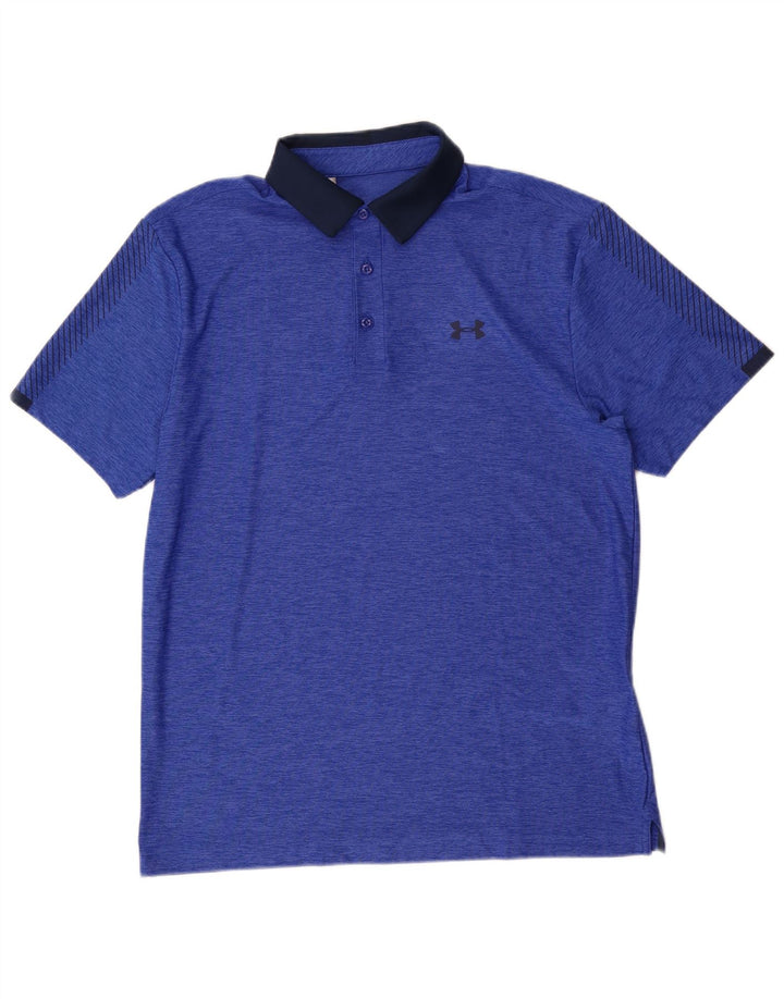 Under Armour Mens Heat Gear Polo Shirt Medium Blue Colourblock Polyester