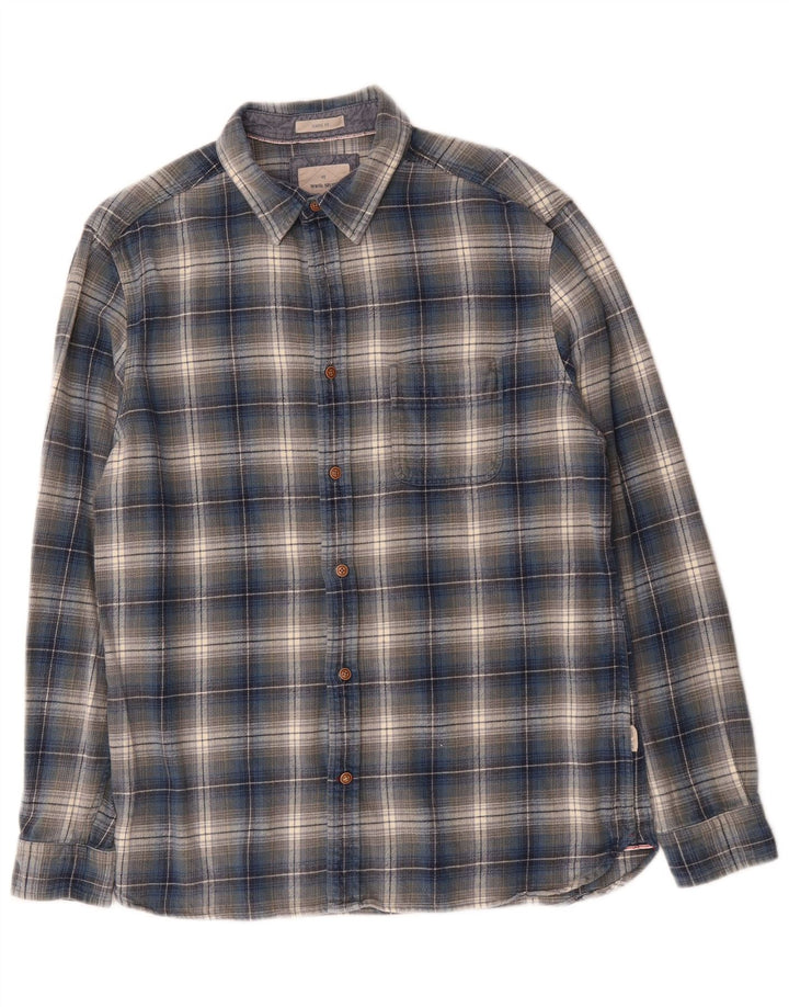 White Stuff Mens Classic Fit Flannel Shirt Medium Blue Plaid Cotton
