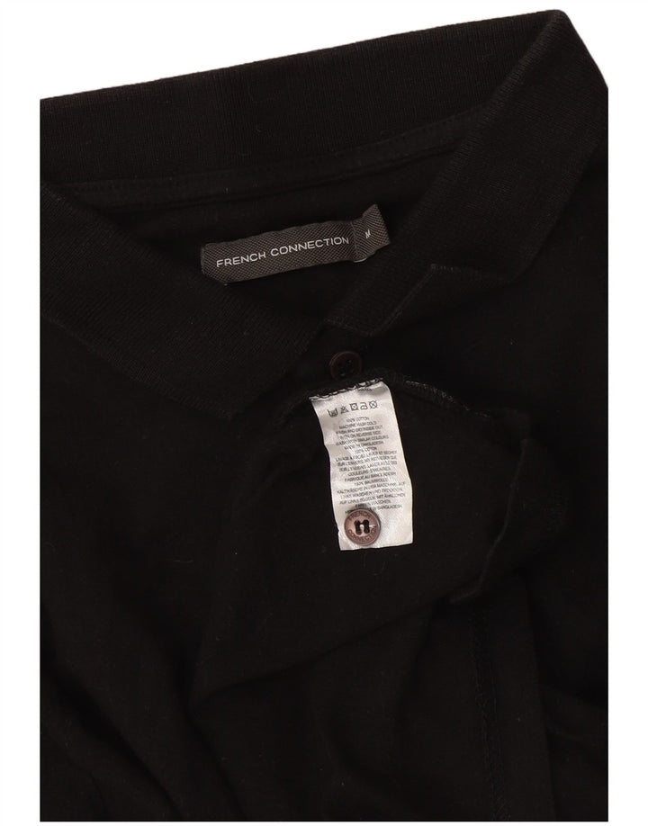 French Connection Mens Long Sleeve Polo Shirt Medium Black Cotton