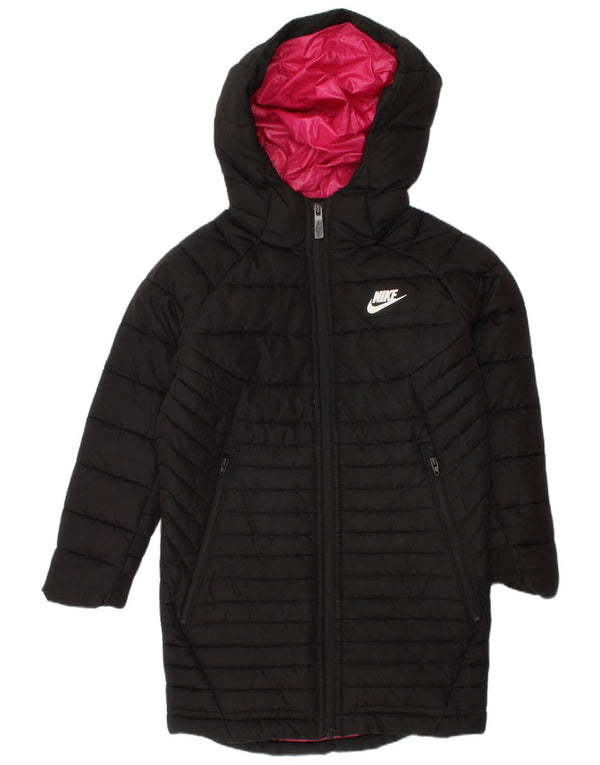Nike Girls Hooded Padded Coat 4-5 Years Small Black Polyester