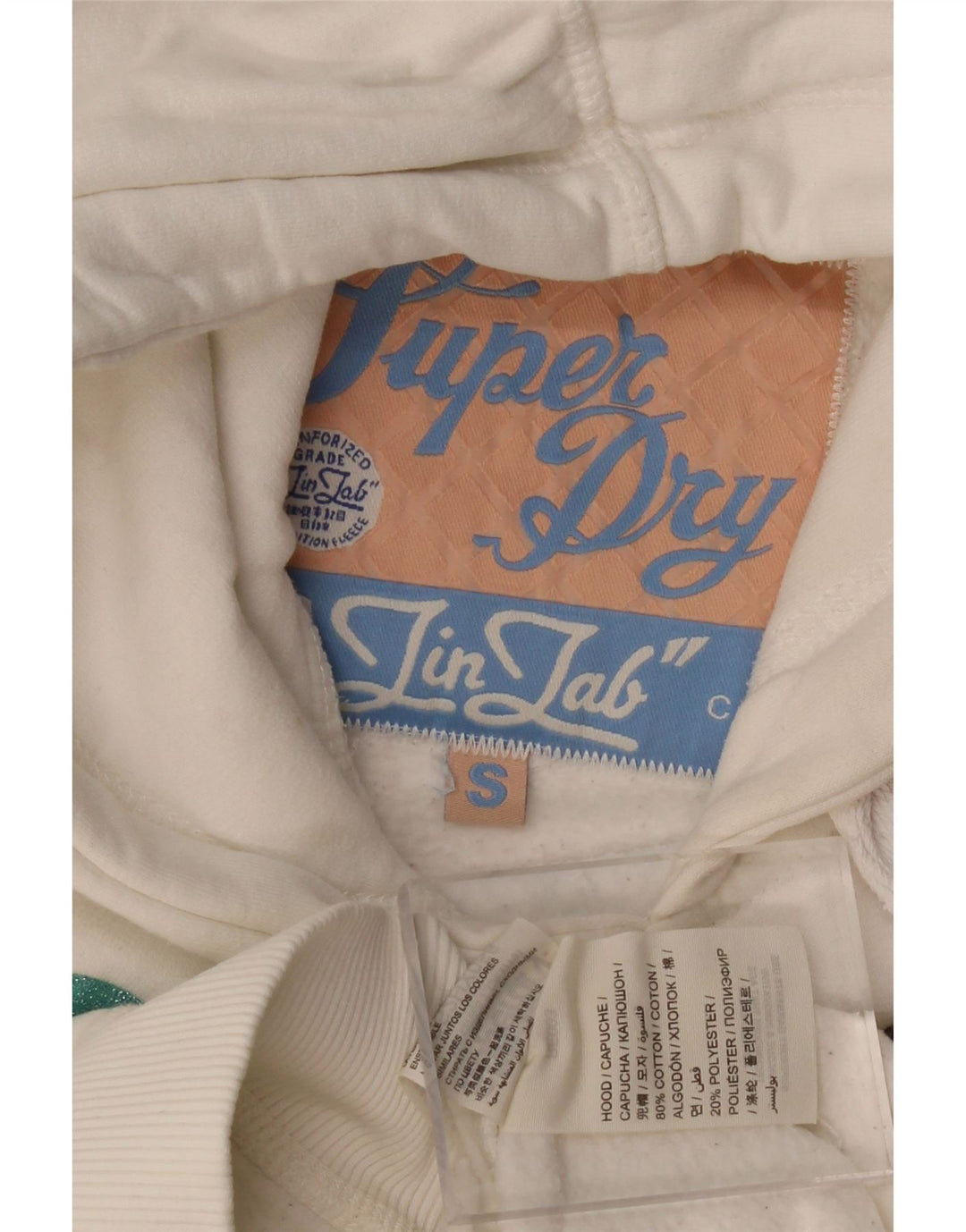 SUPERDRY Womens Graphic Hoodie Jumper UK 10 Small White Cotton