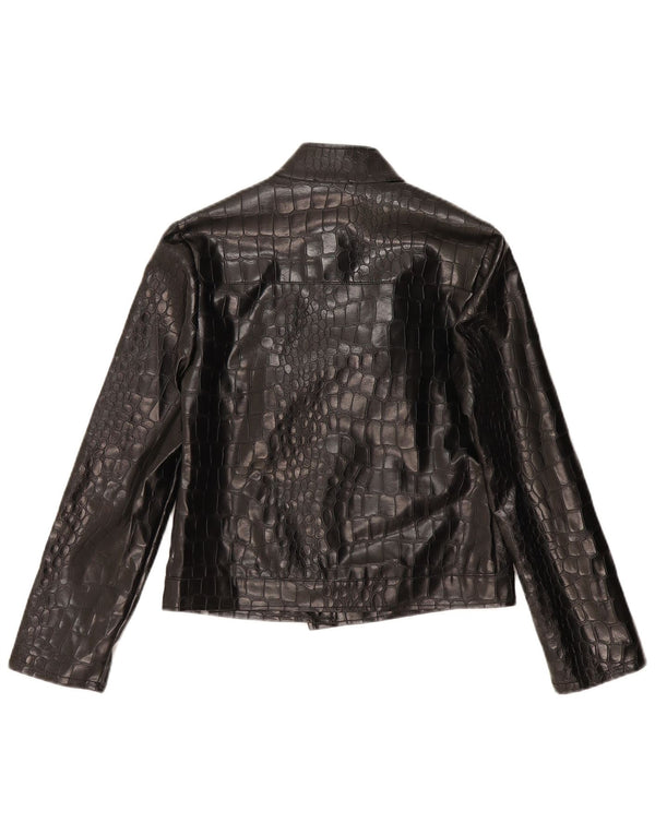 Vintage Womens Bomber Jacket UK 14 Large Black Animal Print