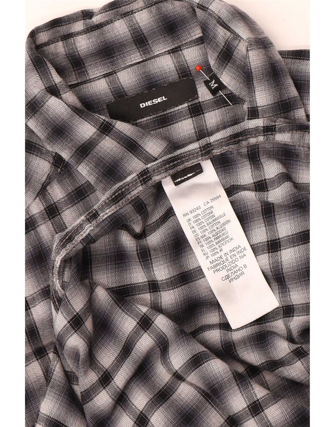 Diesel Mens Shirt Medium Black Check Cotton