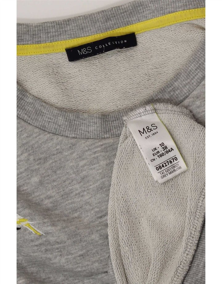 Marks & Spencer Womens Graphic Sweatshirt Jumper UK 10 Small Grey Polyester