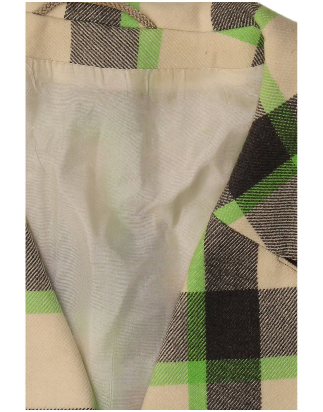 VINTAGE Womens Overcoat UK 16 Large Off White Check