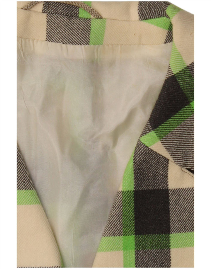 VINTAGE Womens Overcoat UK 16 Large Off White Check