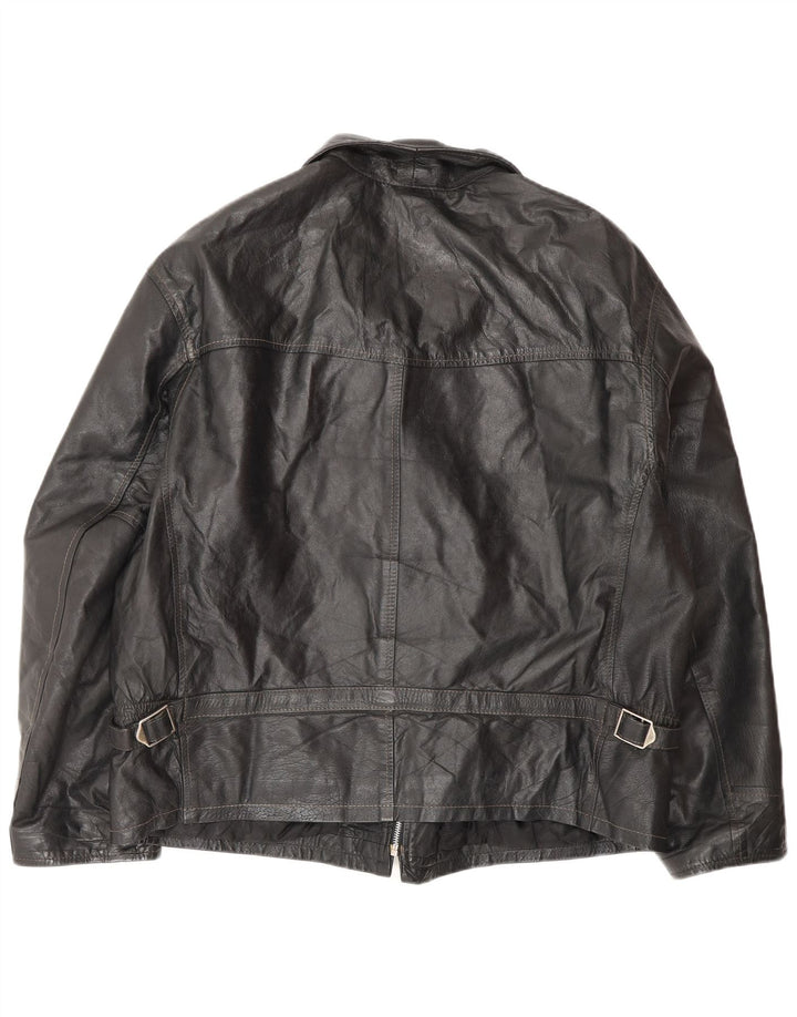VINTAGE Mens Leather Jacket IT 50 Large Black Leather