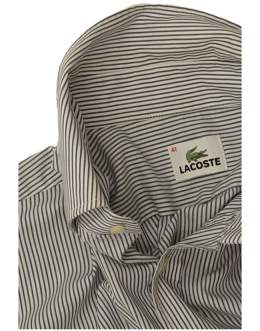 Lacoste Mens Short Sleeve Shirt Size 41 Large Grey Pinstripe Cotton