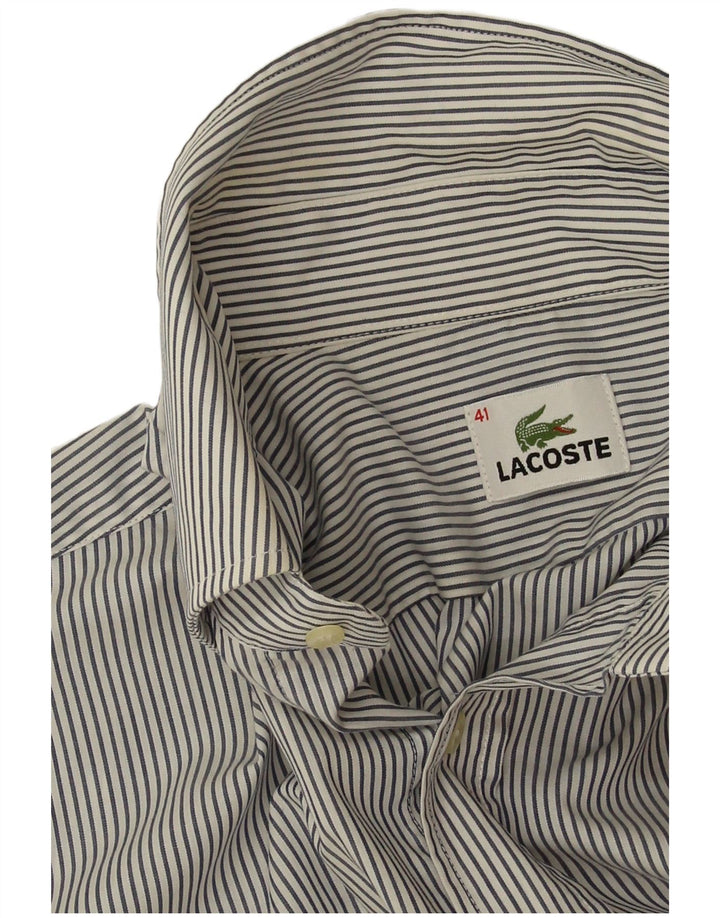 Lacoste Mens Short Sleeve Shirt Size 41 Large Grey Pinstripe Cotton