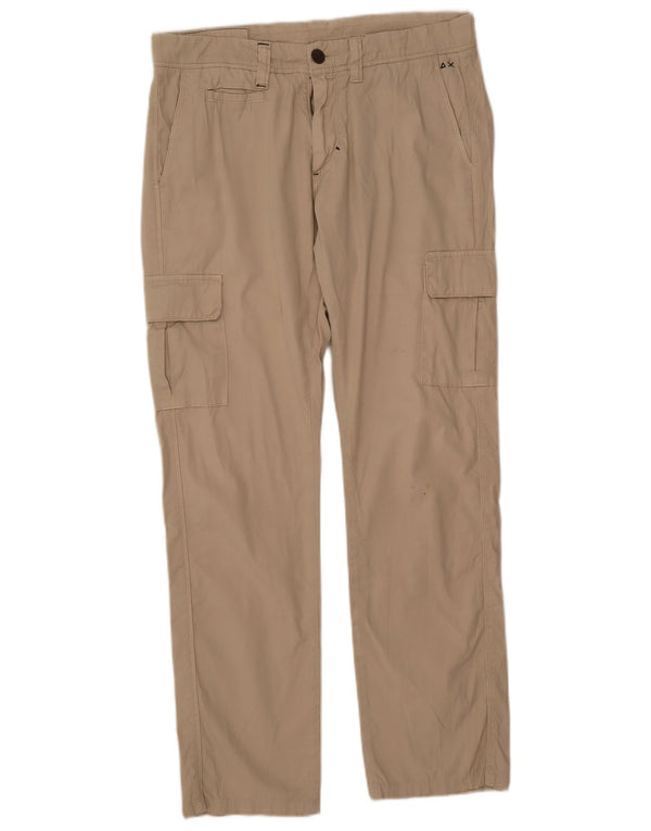 Sun68 Mens Straight Cargo Trousers W30 L30 Beige Cotton