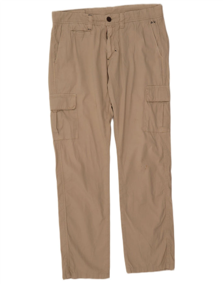 Sun68 Mens Straight Cargo Trousers W30 L30 Beige Cotton