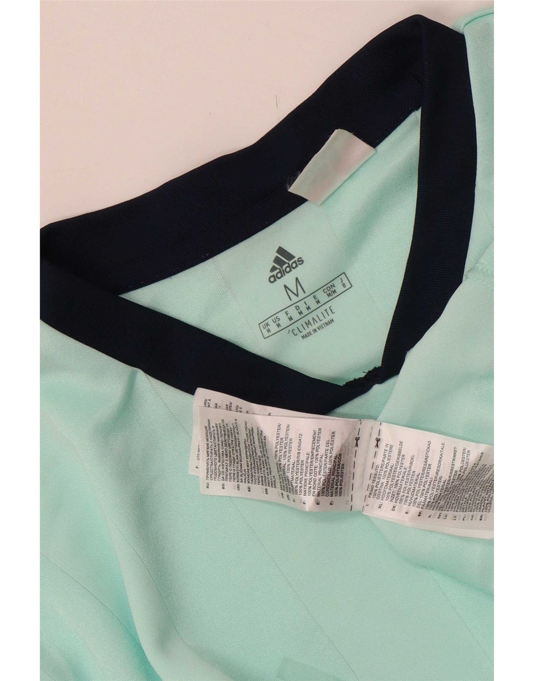 Adidas Mens Climalite T-Shirt Top Medium Turquoise Striped Polyester