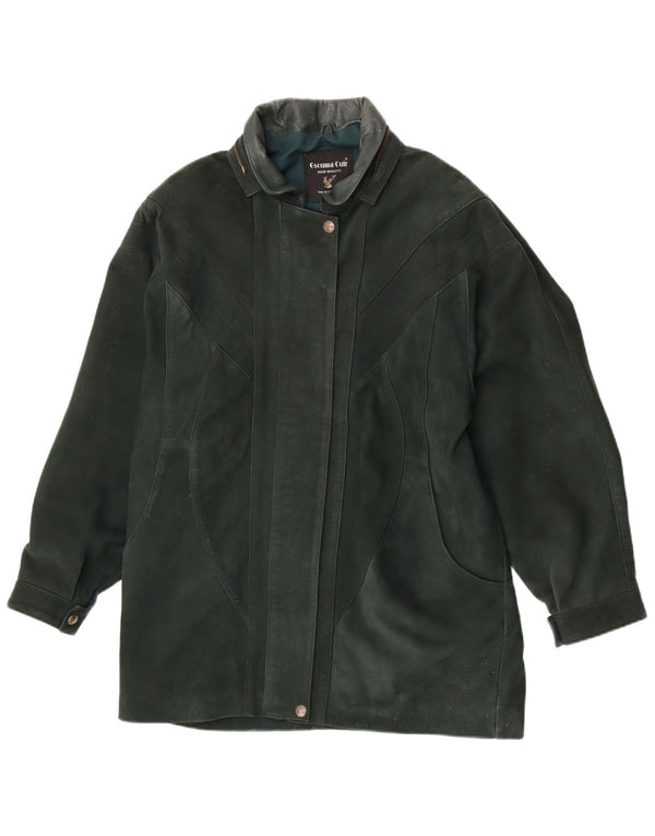 Vintage Womens Leather Coat UK 18 XL Green Leather