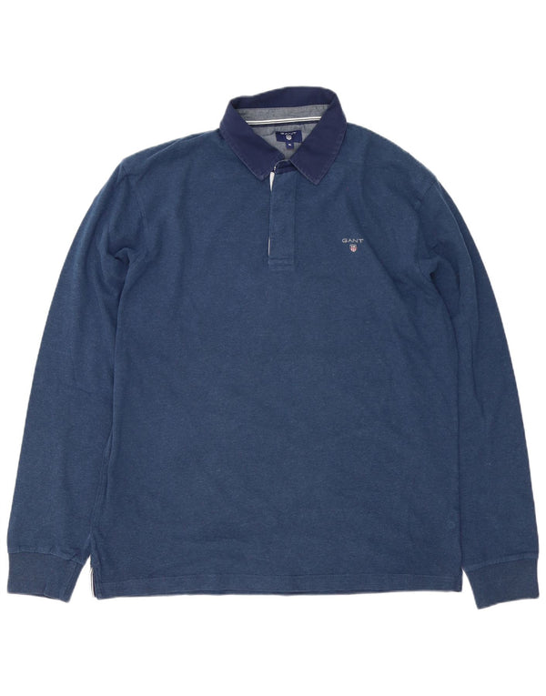 Gant Mens Long Sleeve Rugby Polo Shirt XL Blue Cotton