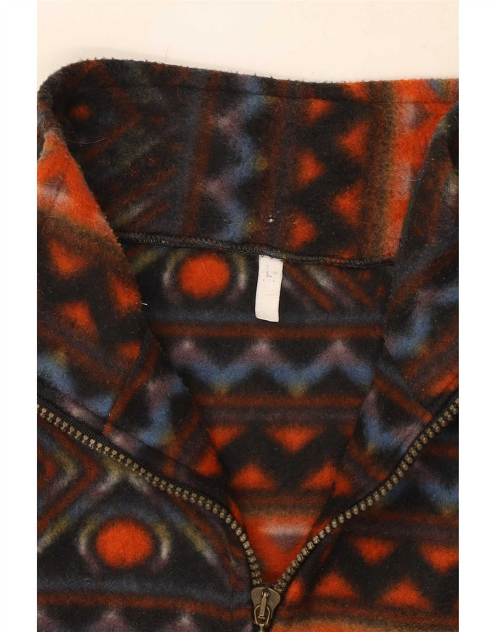 Vintage Mens Zip Neck Fleece Jumper Large Multicoloured Geometric Polyester