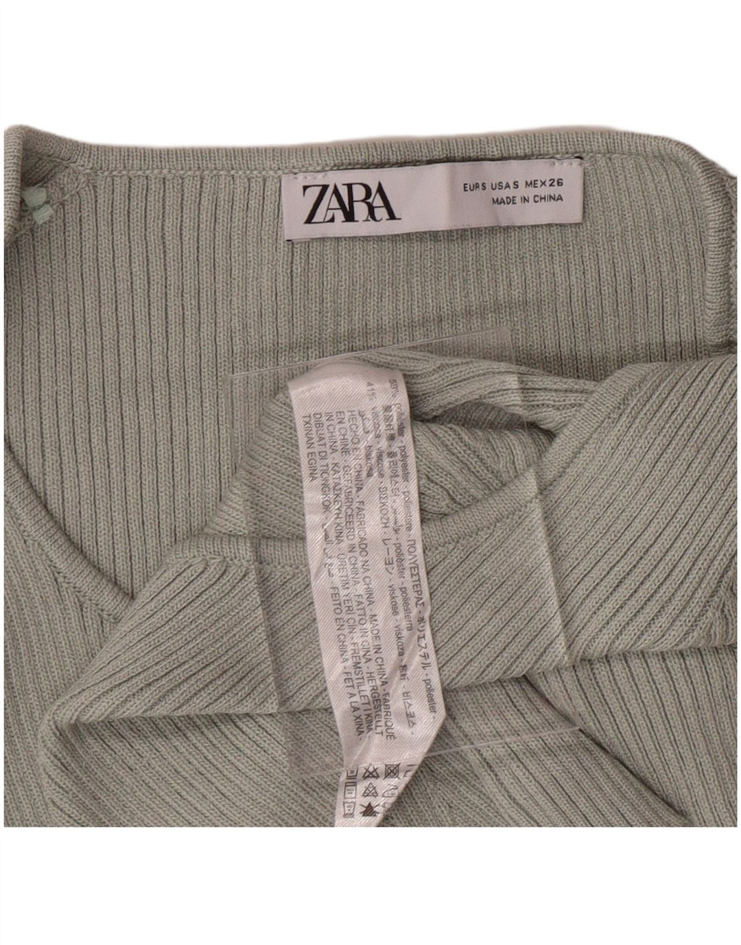 ZARA Womens Crop V-Neck Jumper Sweater UK 8 Small Green Polyester