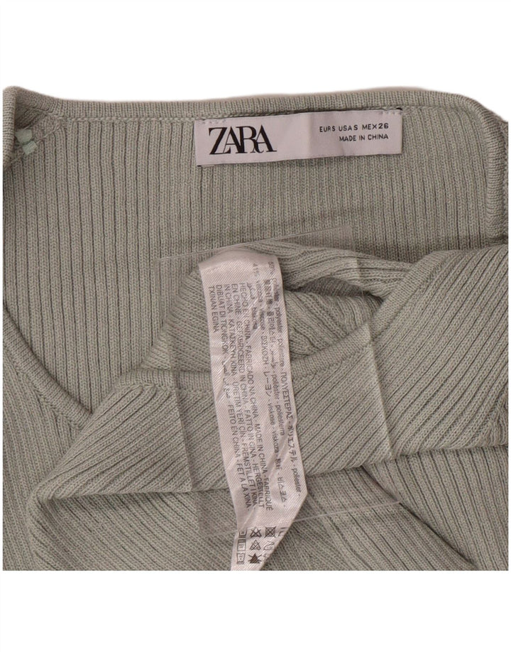 ZARA Womens Crop V-Neck Jumper Sweater UK 8 Small Green Polyester