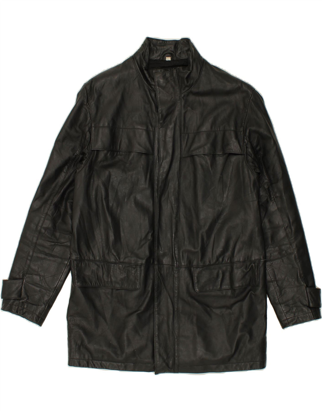VINTAGE Mens Leather Coat UK 38 Medium Black Leather