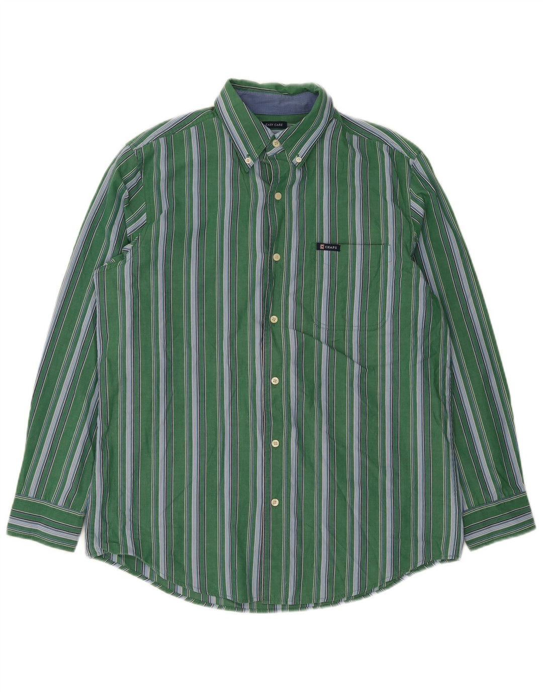 Chaps Mens Easy Care Shirt Medium Green Striped Cotton