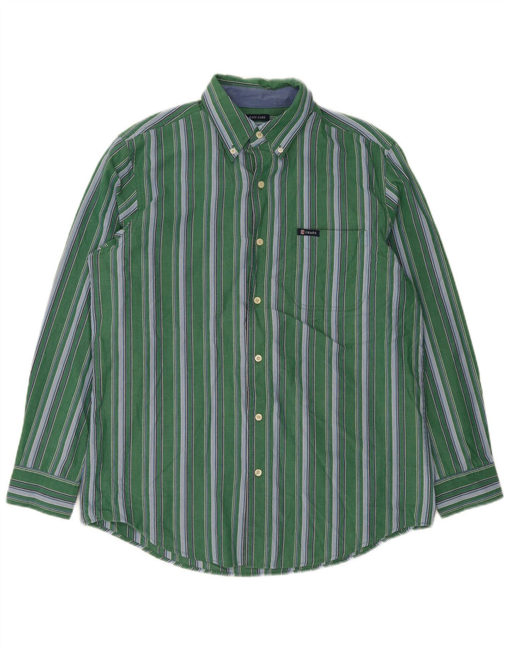 Chaps Mens Easy Care Shirt Medium Green Striped Cotton
