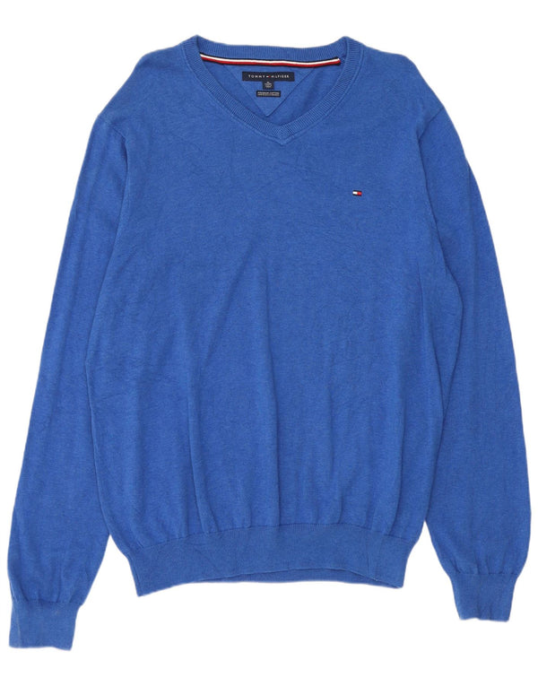 Tommy Hilfiger Mens V-Neck Jumper Sweater XL Blue Cotton