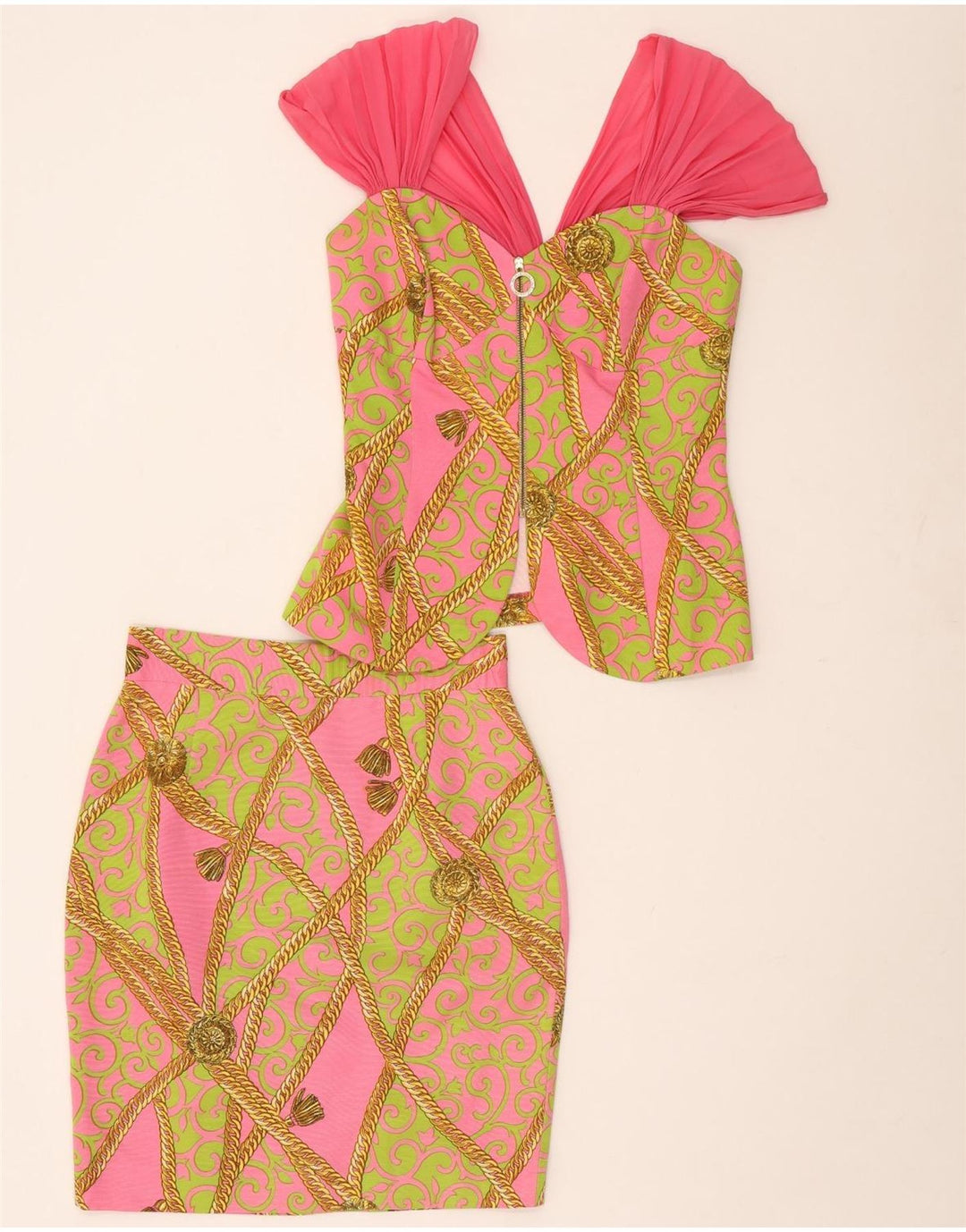 Vintage Womens Graphic 2 Piece Skirt Set IT 44 Medium W28 Pink Paisley