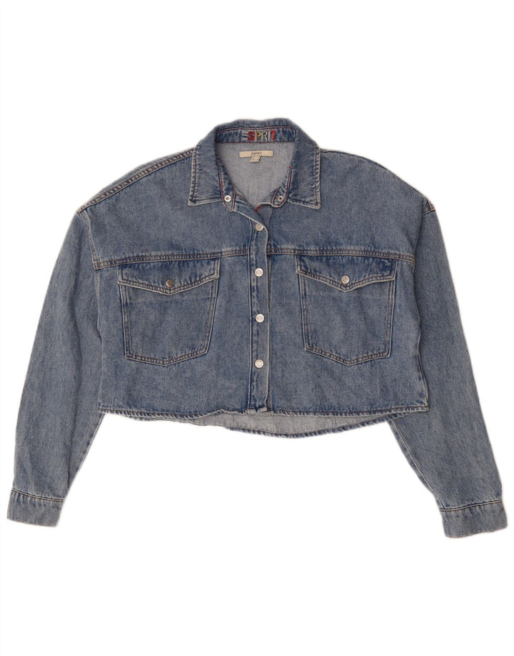 Esprit Womens Crop Oversized Denim Jacket UK 10 Small Blue Cotton