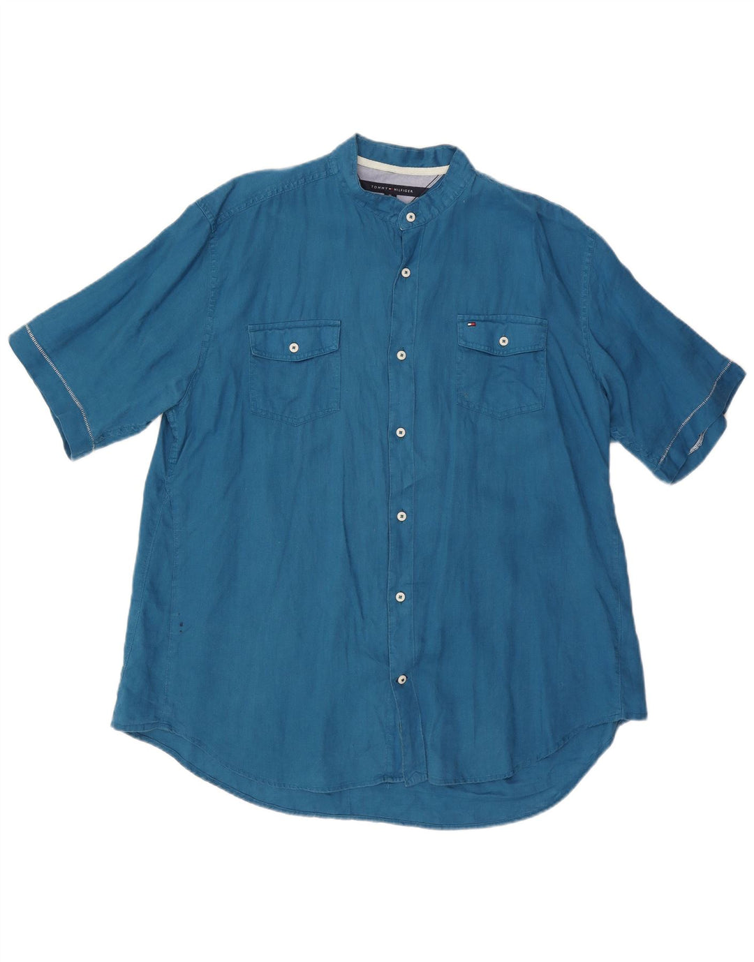 TOMMY HILFIGER Mens Custom Fit Short Sleeve Shirt XL Blue