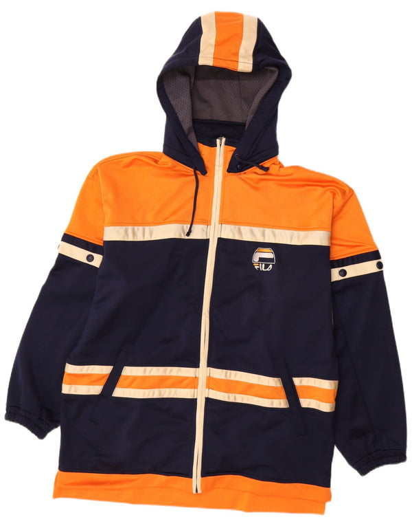 Fila Mens Hooded Tracksuit Top Jacket Large Navy Blue Colourblock Polyester