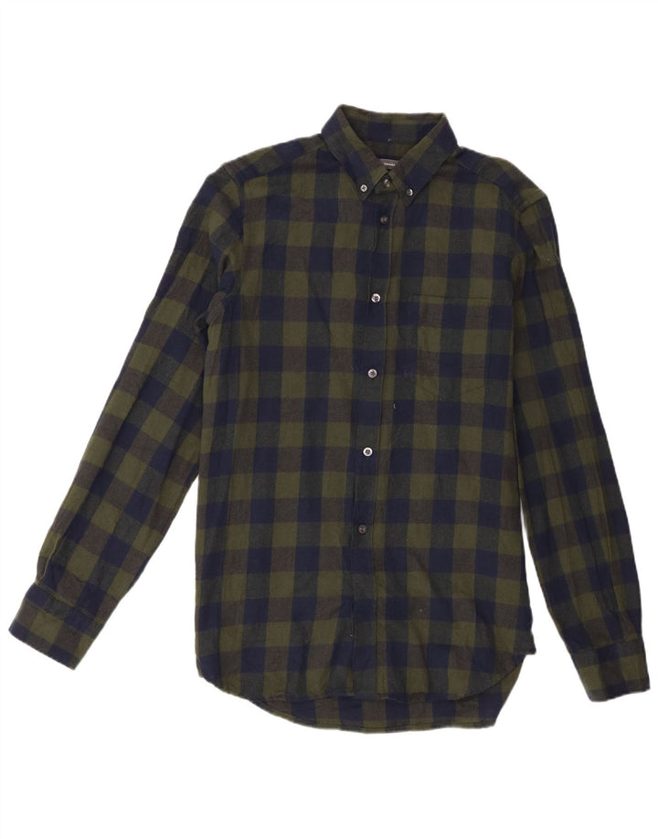 French Connection Mens Flannel Shirt Small Green Check Cotton