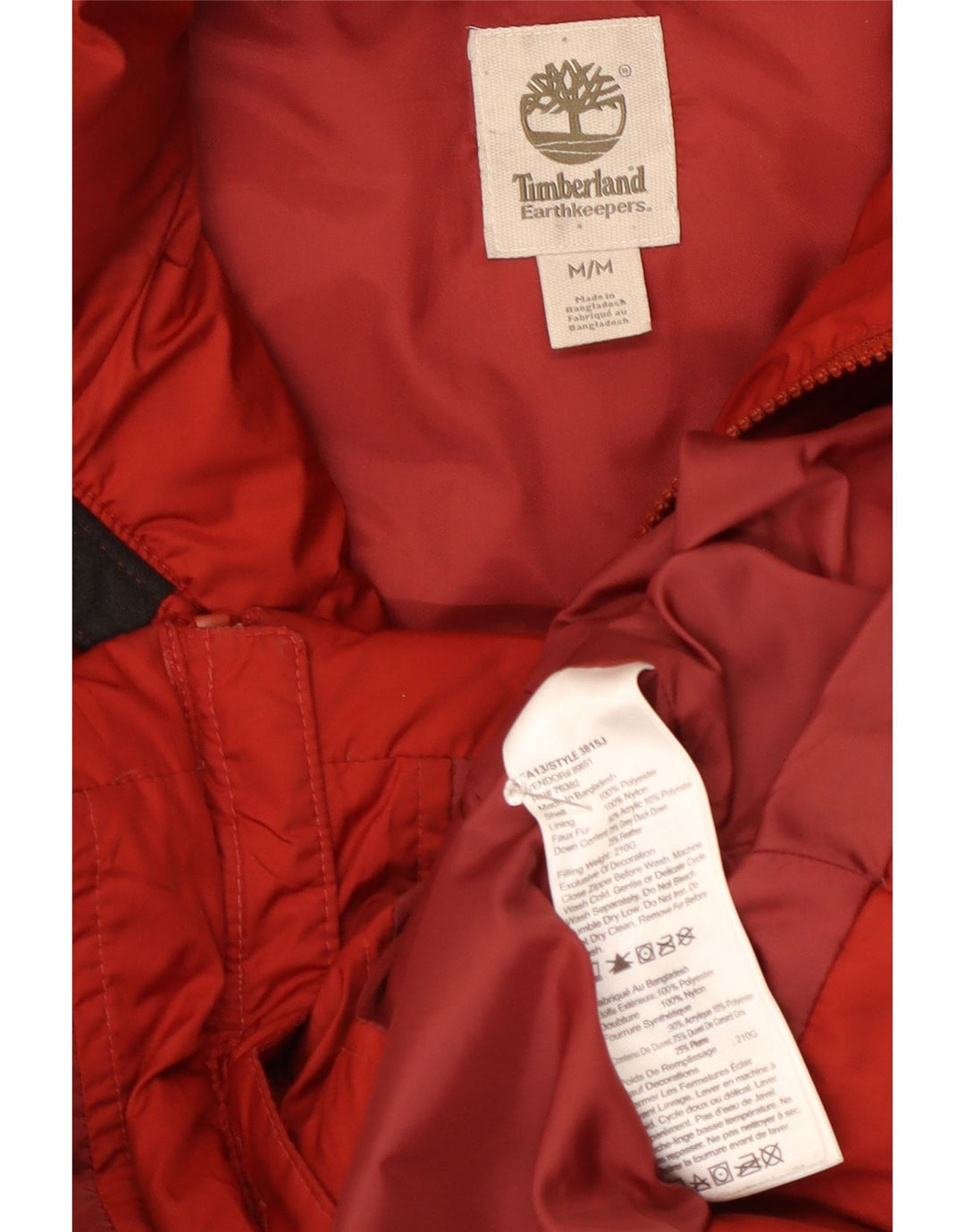 Timberland Womens Hooded Padded Jacket UK 12 Medium Red Polyester