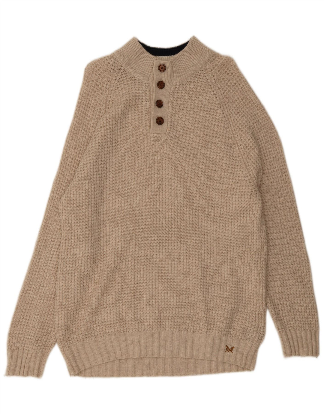 Crew Clothing Mens Button Neck Jumper Sweater XL Beige Wool