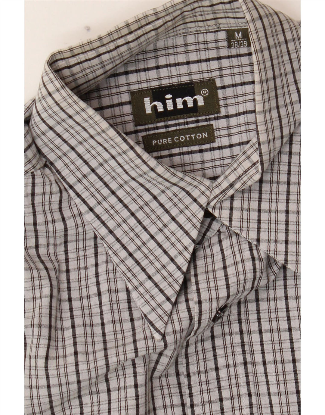 HIM Mens Shirt Size 38/39 Medium Grey Check Cotton Vintage Him and Second-Hand Him from Messina Hembry 