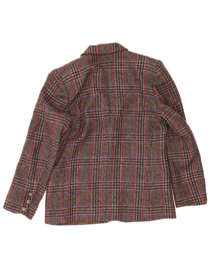 Vintage Womens 2 Button Blazer Jacket IT 44 Medium Brown Houndstooth Wool