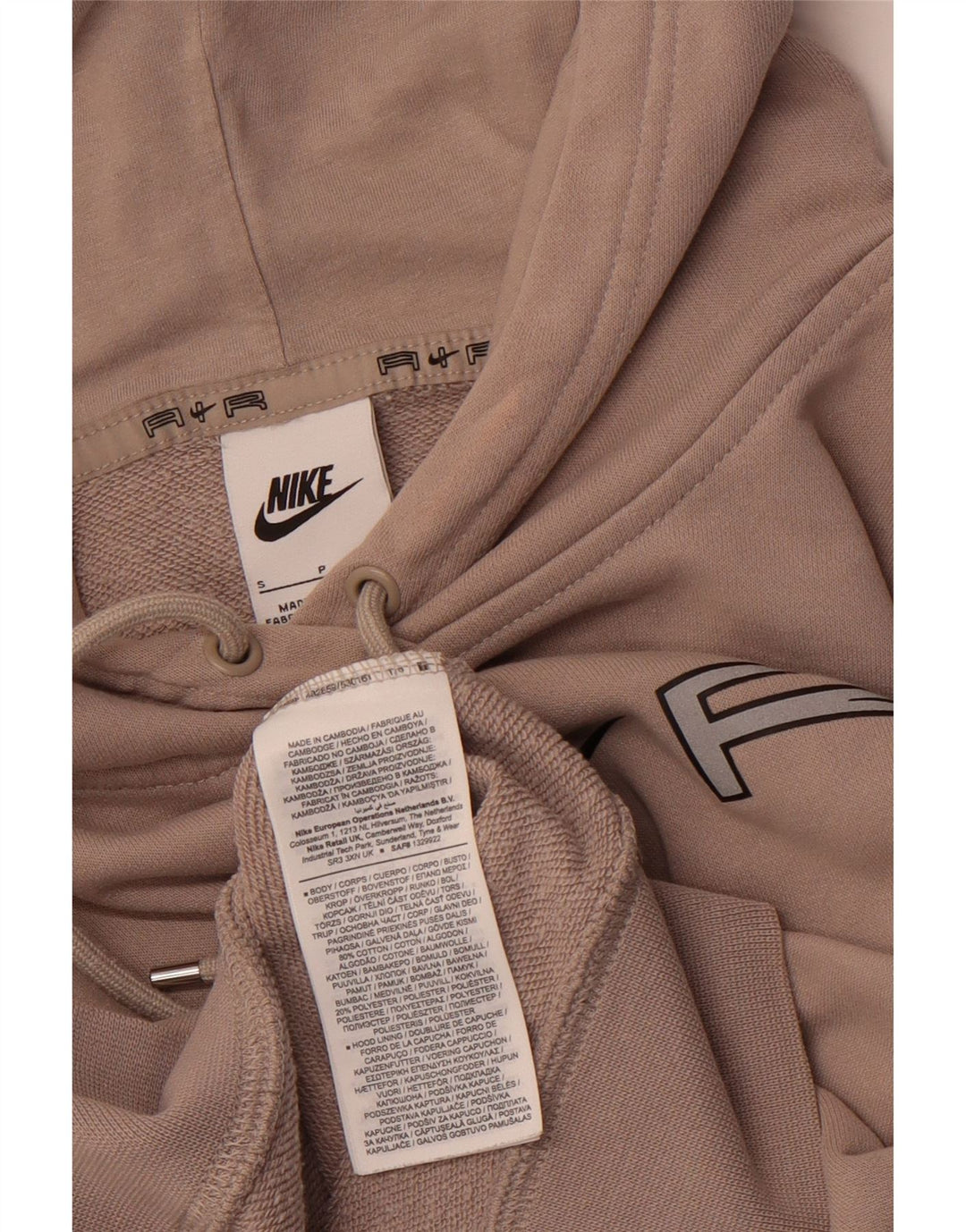 NIKE Mens Loose Fit Graphic Hoodie Jumper Small Brown Colourblock Cotton