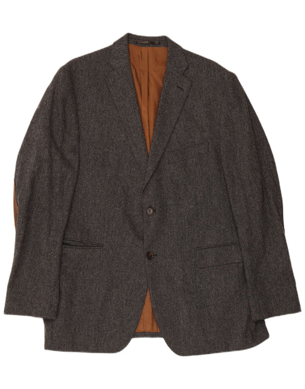 Vintage Mens 2 Button Blazer Jacket IT 56 3XL Grey Herringbone Wool