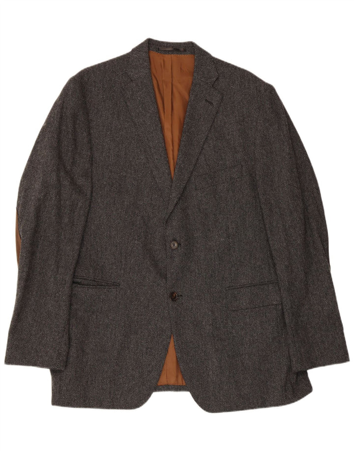 Vintage Mens 2 Button Blazer Jacket IT 56 3XL Grey Herringbone Wool