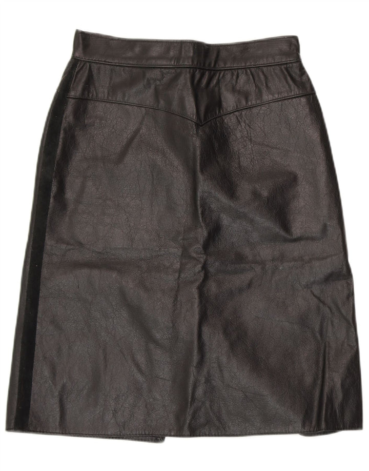 VINTAGE Womens Leather Skirt W26 Small Black
