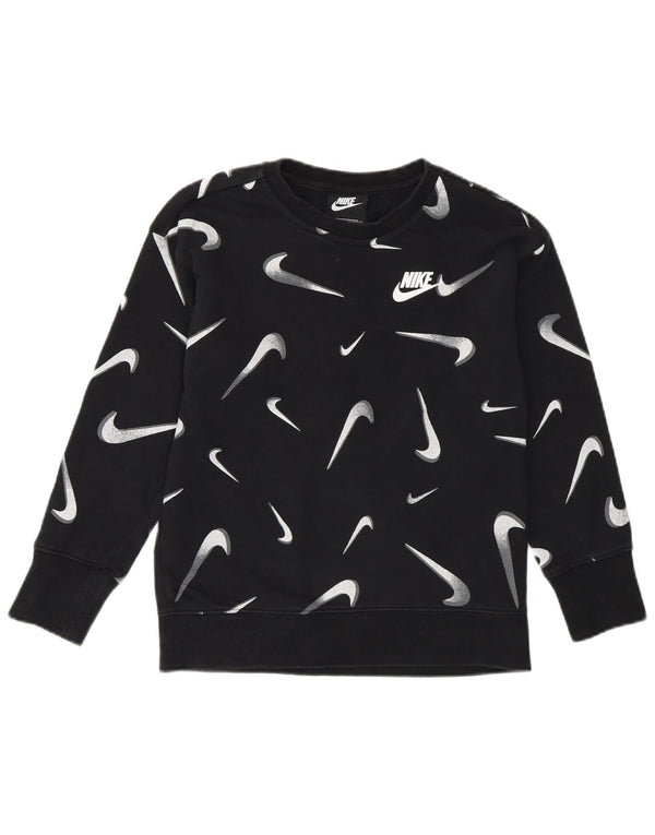 NIKE Girls Graphic Standard Fit Sweatshirt Jumper 8-9 Years Small Black