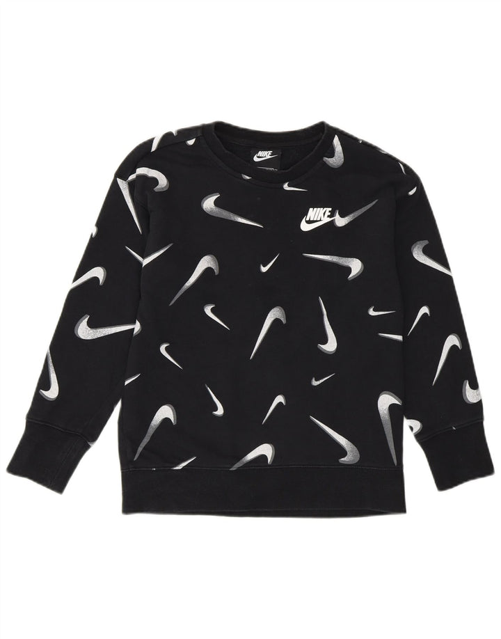 NIKE Girls Graphic Standard Fit Sweatshirt Jumper 8-9 Years Small Black