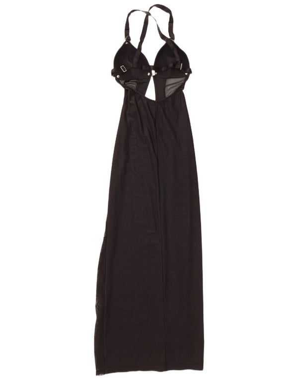 Vintage Womens Halter Maxi Dress UK 12 Medium Black Polyamide